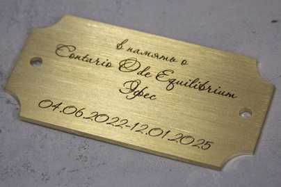 3мм с прямыми фасками, фрезеровкой и лазерной гравировкой Шильдики из латуни - примеры наших работ